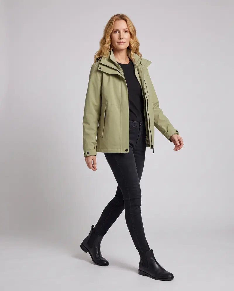 Unisex wasserdichte Softshell-Allwetterjacke mit herausnehmbarer Fleece-Innenjacke und Kapuze