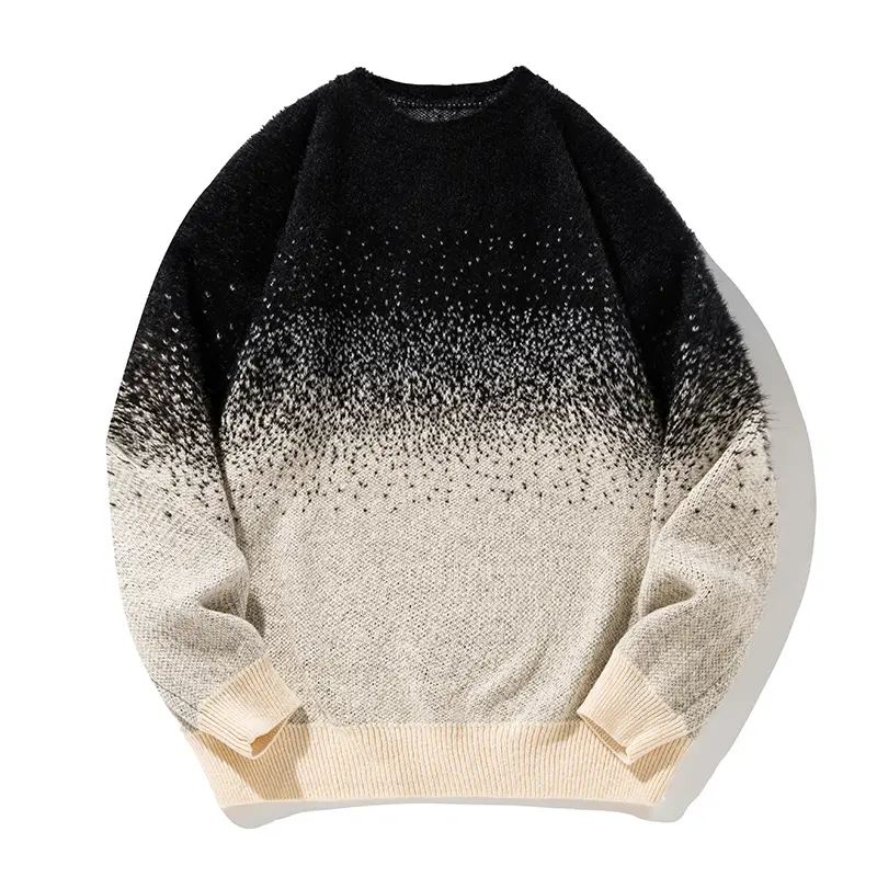 Unisex Weicher Oversize-Strickpullover mit Dip‑Dye‑Verlauf, Bouclé‑Struktur und geripptem Saum Drune