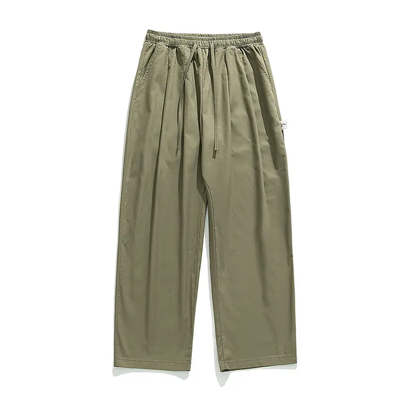 Unisex Weite Freizeithose mit Bundfalten, elastischem Kordelbund und geradem Bein Drune