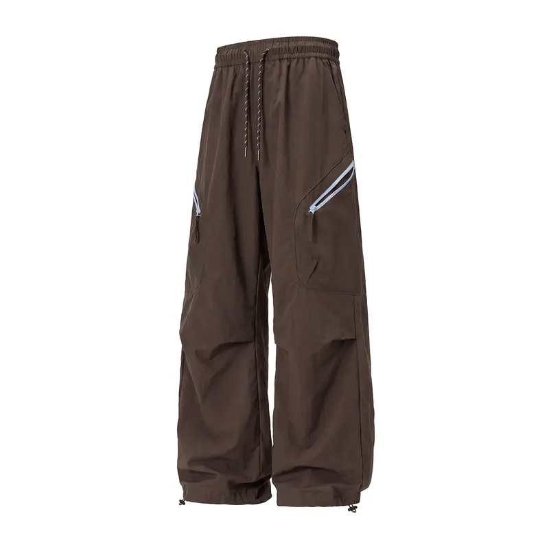 Unisex Weite Outdoor-Cargohose mit Kordelzugbund, schrägen Reißverschlusstaschen und verstellbarem Beinabschluss Drune