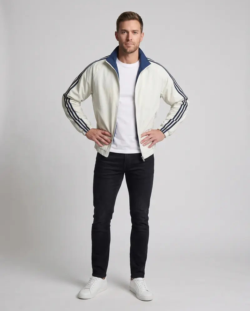 Unisex wendbare Sportjacke mit Wendedesign, Stehkragen, durchgehendem Reißverschluss und auffälligen Ärmelstreifen